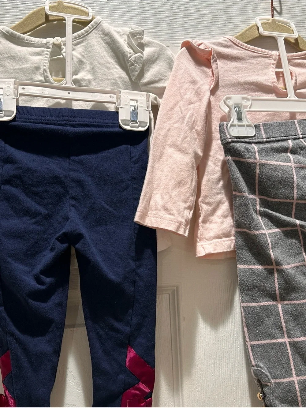 Janie and jack sets- 2 long sleeved tees, 2 leggings. Plaid, appliqué